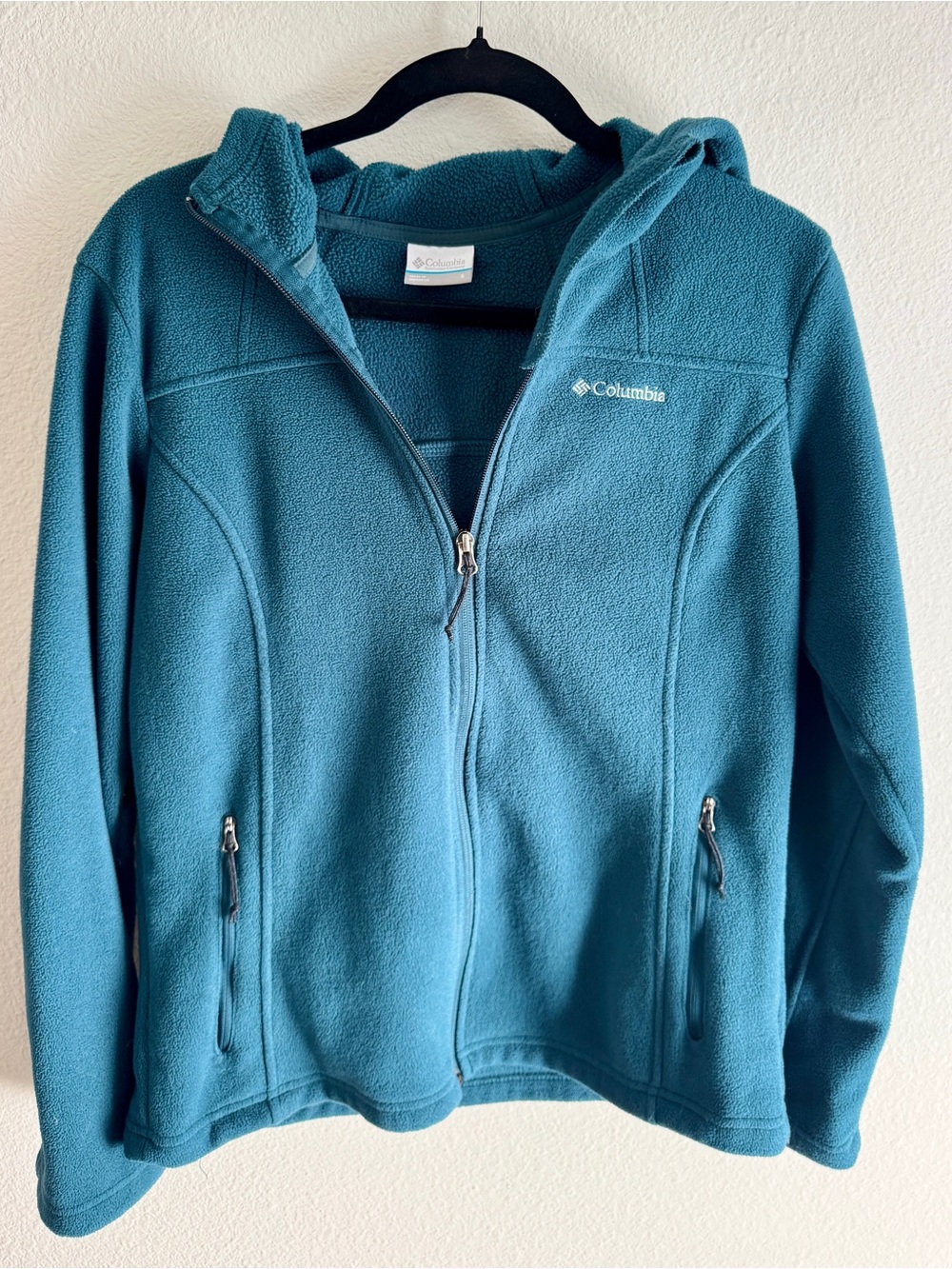 Columbia Teal Fleece Hooded Full Zip Jacket Women’s Small Outdoor Hiking